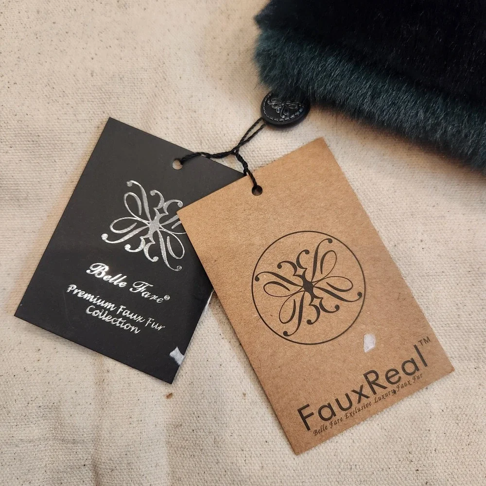 New Belle Fare FauxReal Emerald Black Faux Fur Scarf Neck Warmer Neiman Festival